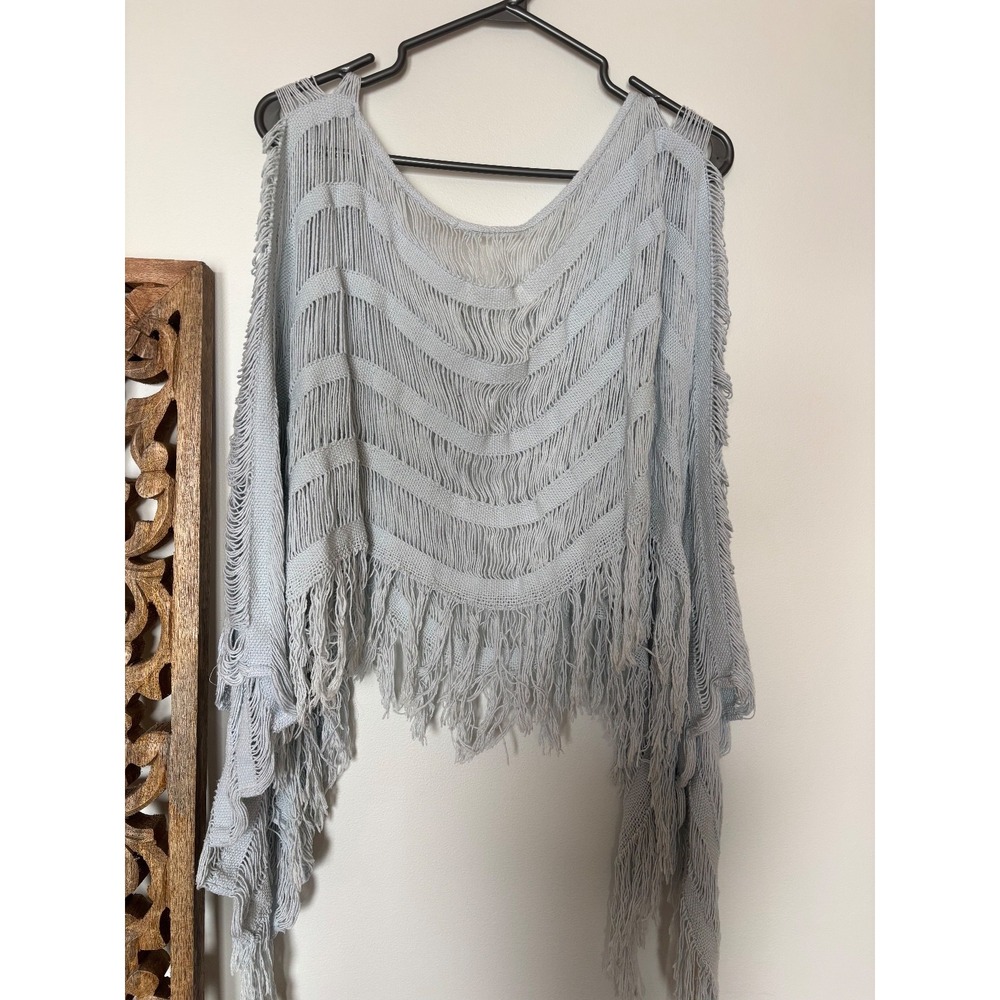 Brand new Womens' shawl/wrap/scarf hand knit Mexico 100% cotton powder blue